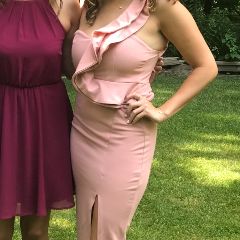 Pink Ruffle One Shoulder Dress